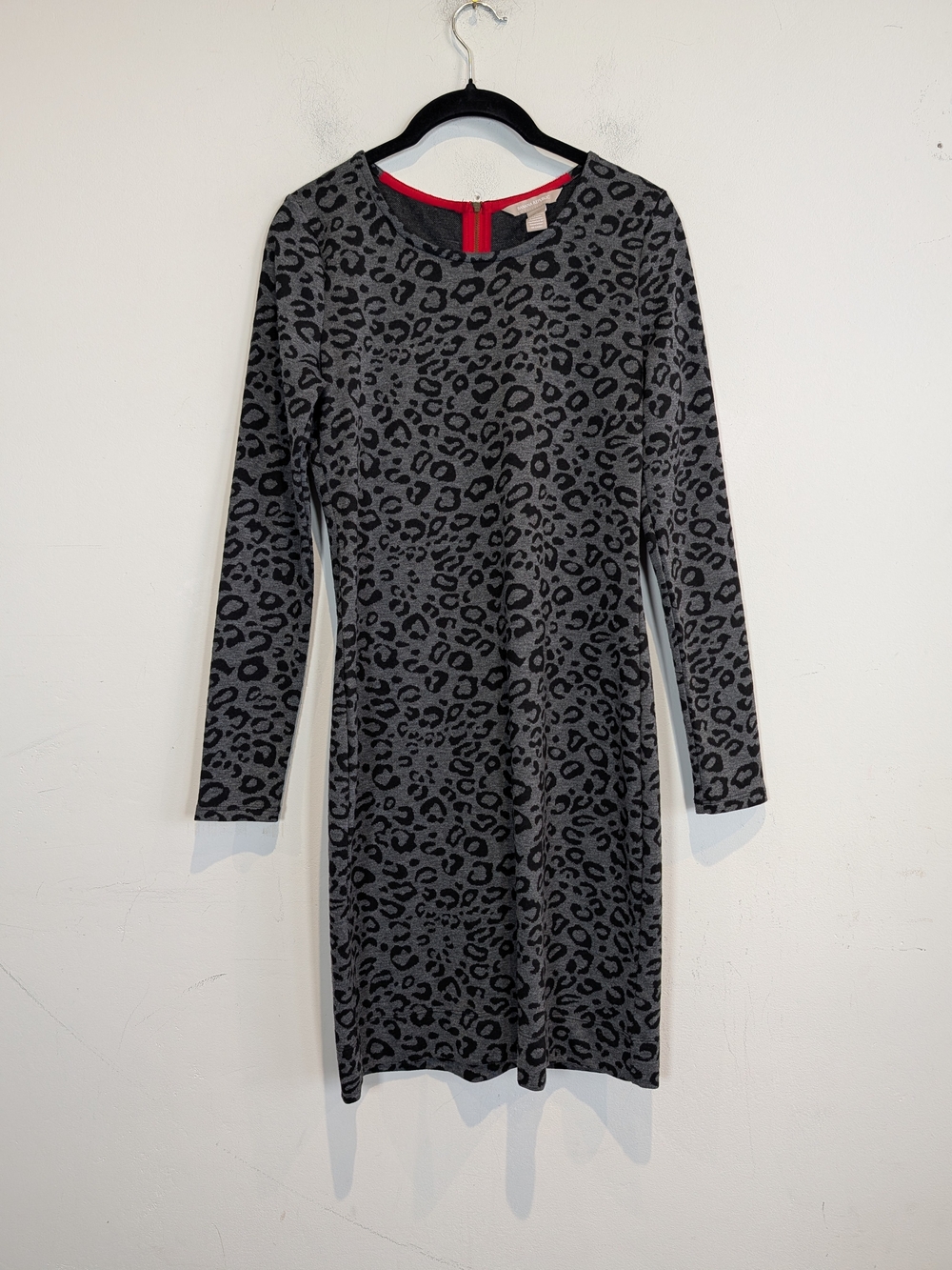 Banana Republic Gray Leopard Print Long-Sleeve Dress, Size 2